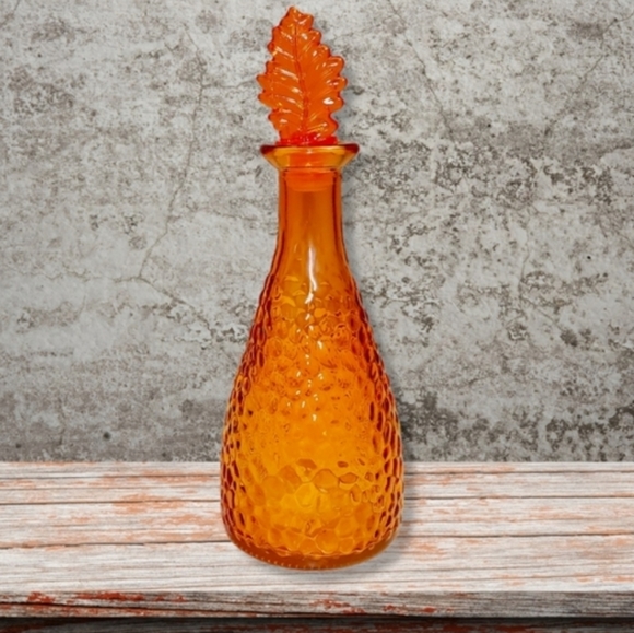 Accents Ac Decorative Hammered Glass Bottle Vase With Stopper Orange